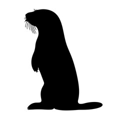 sea otter silhouette black white vector illustration