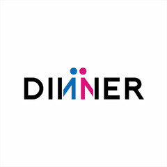 Dinner word design with the concept of men and women dating symbolized by the letter N.