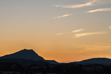 the Sainte Victoire mountain in the light of a summer morning