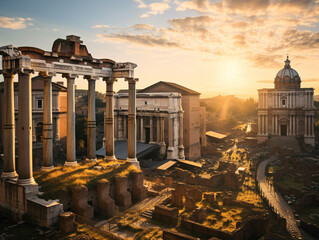roman ancient city at sunset