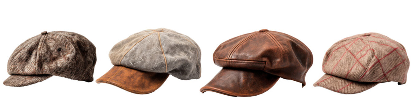 Old flat cap, retro, different versions, isolated or white background