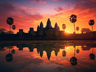 archaeological site temple at sunset