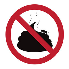 Vector silhouette of dog poop ban symbol. Excrement icon.