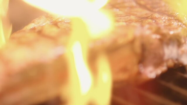 Flames over a piece of meat