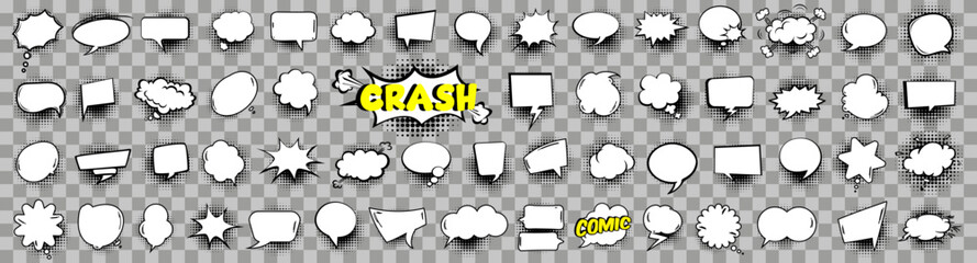 Obraz premium Cartoon comic speech bubble collection. Set of comic speech bubble with halftone. Cartoon cloud collection. Abstract comic speech bubble template