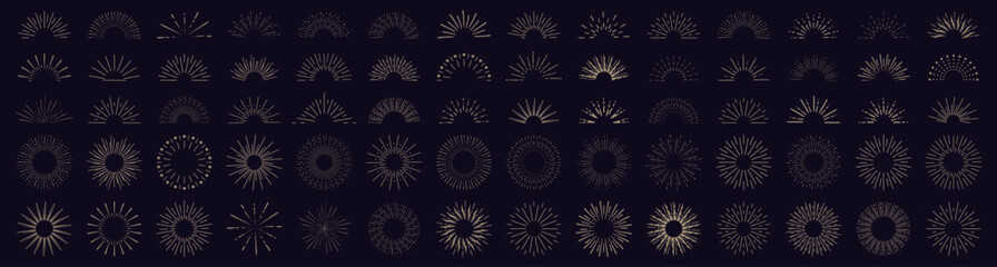 Sunburst or sunbeam line element collection. Set of vintage sunburst icons. Bursting sun rays, fireworks radial element. Sunburst or sunburst stripes