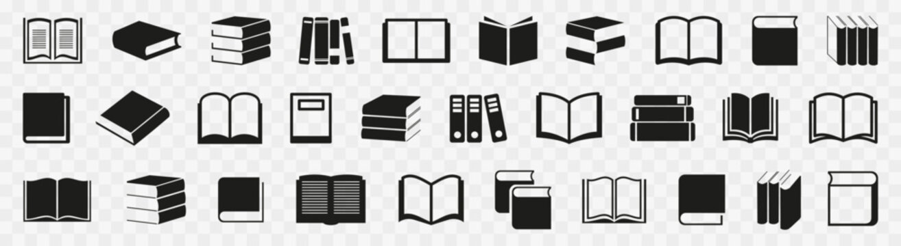 Book icon collection for school, education, science. Book icons isolated. Vector book icons in black