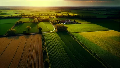 Foto op Canvas Aerial view of a rural landscape with green fields and plants and agricultural farm land of natural background, Ai generated image © FH Multimedia