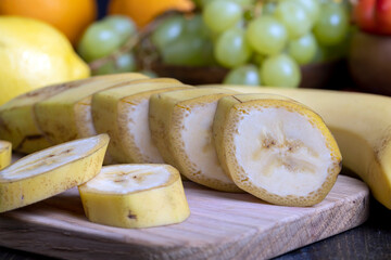 Sliced ripe yellow banana, close up