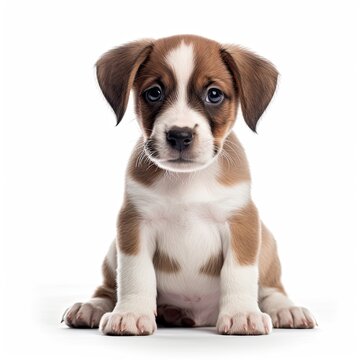 Cute Puppy on White Background, Generative AI Illustration