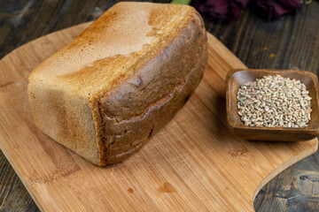 rectangular fresh and soft bread on the table