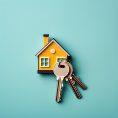 House keys with house shaped keychain isolated real estate business Generative AI Illustration