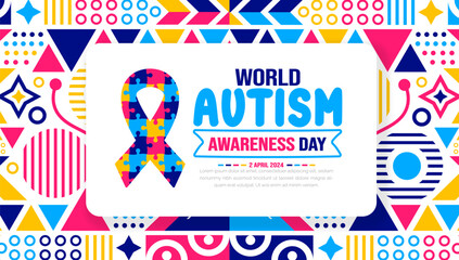 World autism awareness day background template celebrated in 2 April. use to background, banner, card, greeting card, poster, book cover, placard, photo frame, social media post banner template.