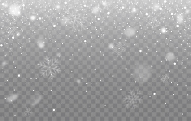 Snowfall with snowflakes background. Winter vector illustration on isolated background.