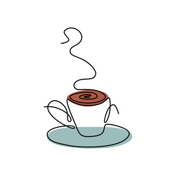 Line art drawing cup of hot drink. Simplified image of tea or coffee. Outline vector illustration.

