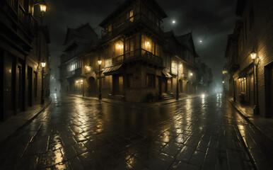 dark mystery cobbled street old city