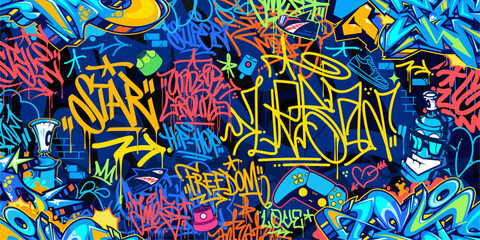 Dark Abstract Urban Style Hiphop Graffiti Street Art Vector Illustration Background Template © Anton Kustsinski