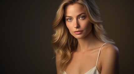 Fototapeta premium Beauty portrait of young woman in studio. Non-existent person.