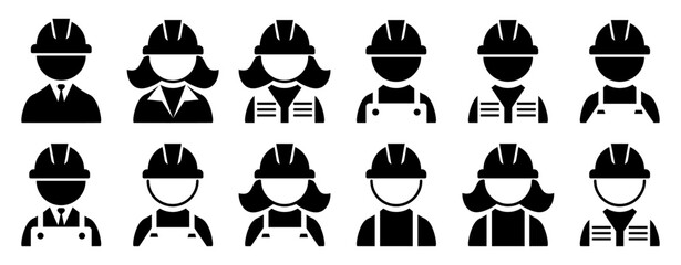 Set of Builder icons.Professional Workers Male and Female in Safety Helmets. .Engineer  icons set.Construction worker. 