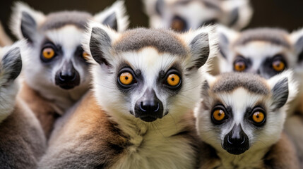 Group of Lemur Cattas close-up in the wild