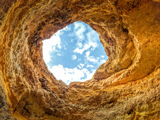 Hole in the top of Benagil cave, Algarve, Portugal