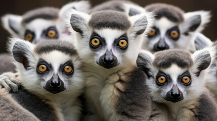 Naklejka premium Group of Lemur Cattas close-up in the wild