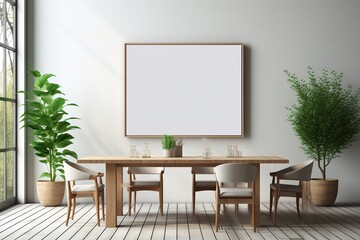 Modern Aesthetic Dining Room Interior Design with Blank Poster Created with Generative AI