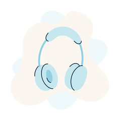 Doodle headphones. Concept of podcast, streaming. Vector illustration, flat design