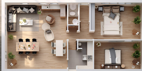 3d open modern interior design home Open concept living apartment Contemporary Apartment Interior Design AI Generative 
