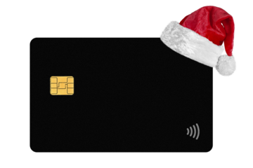 a credit card with a Santa Claus hat for Christmas on a png background