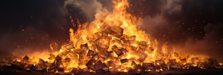 Fire Pile Of Dollars In A Mesmerizing Spectacle Of Burning Currency Economic - obrazy, fototapety, plakaty