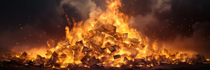 Foto op Aluminium Fire Pile Of Dollars In A Mesmerizing Spectacle Of Burning Currency Economic © Ян Заболотний