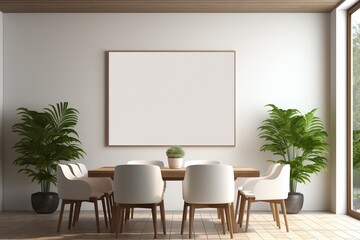 Modern Aesthetic Dining Room Interior Design with Blank Poster Created with Generative AI