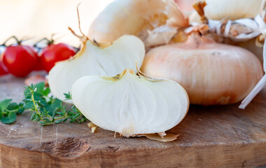 Flat sweet onions cipolla di cannara from Sicily, Italy