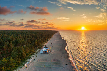Beach of the Baltic Sea in Sztutowo at sunset, Poland