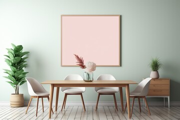 Modern Aesthetic Dining Room Interior Design with Blank Poster Created with Generative AI