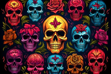 Muurstickers Schedel skull and bones, halloween and day of the dead