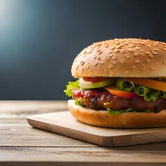 hamburger on wooden background generated by AI