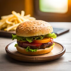 hamburger on a plate generated by AI