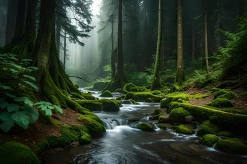 Deurstickers A magical, enchanted forest setting. © Rao Saad Ishfaq