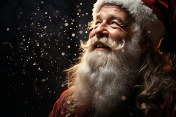 A Santa clause blowing snow flakes