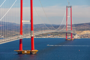 Obraz premium new bridge connecting two continents 1915 canakkale bridge (dardanelles bridge), Canakkale, Turkey