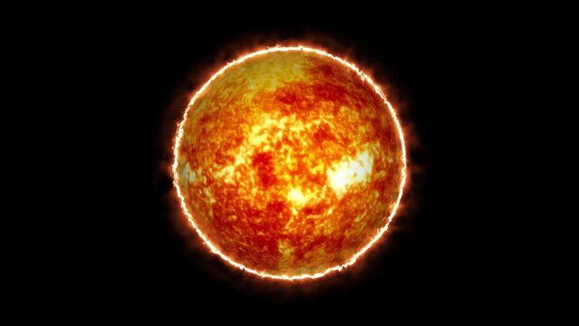 Spinning sun its own axis. 4k full sun view from space. Volcanoes of the sun surface. 3d rendered full view of sun.