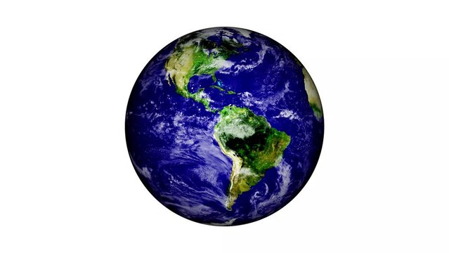 Photo realistic planet earth animation on white background.