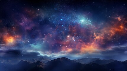 Fototapeta na wymiar Universe filled with stars, nebula and galaxy, background, 16:9, copy space