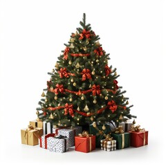 Fototapeta na wymiar Christmas Tree with gifts on White background