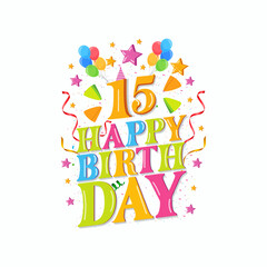 15th happy birthday logo with balloons, vector illustration design for birthday celebration, greeting card and invitation card.