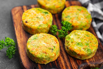 vegetable cutlets broccoli, carrots, potatoes, onions, vegetables appetizer meal food snack on the table copy space food background rustic top view keto or paleo diet vegetarian vegan food no met