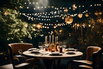 Craft an eclectic dining experience in an urban garden setting, where nature meets contemporary cuisine and design.