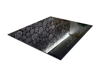 Modern kitchen interior with black induction stove, cooker, hob or built in cooktop with ceramic...